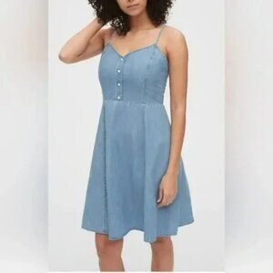 Gap Chambray Fit & Flare Dress Blue Denim